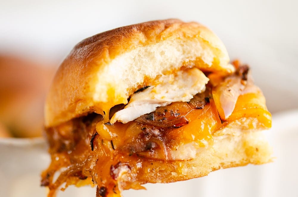 Mini turkey sliders with chipotle and cheese.