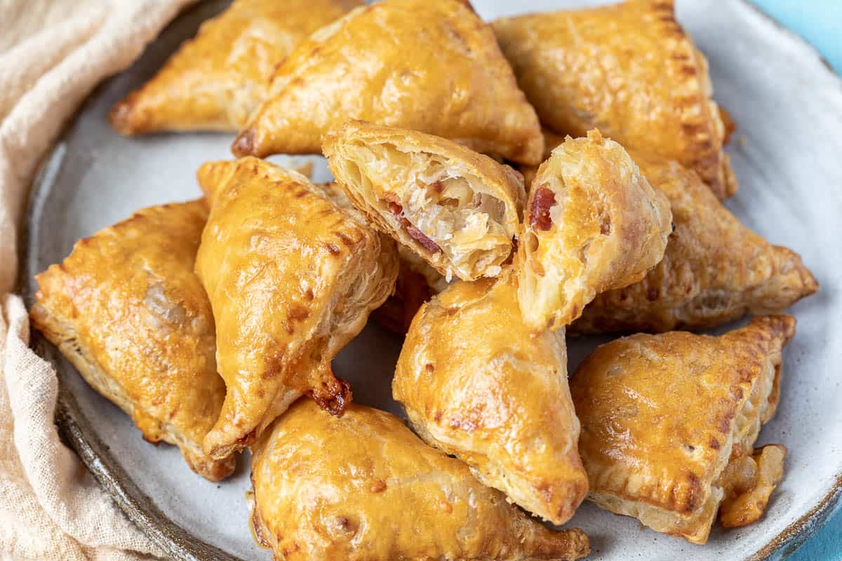Flaky turnovers filled with bacon and cheese.
