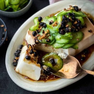 silken tofu and pickled cucumber