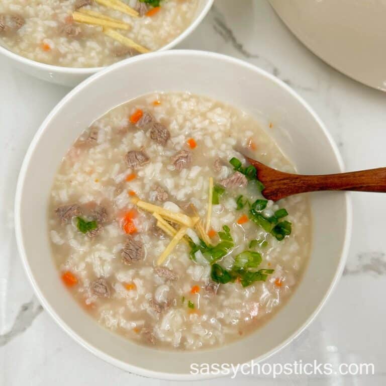 Beef CongeeEasy Rice Porridge Recipe Sassy Chopsticks
