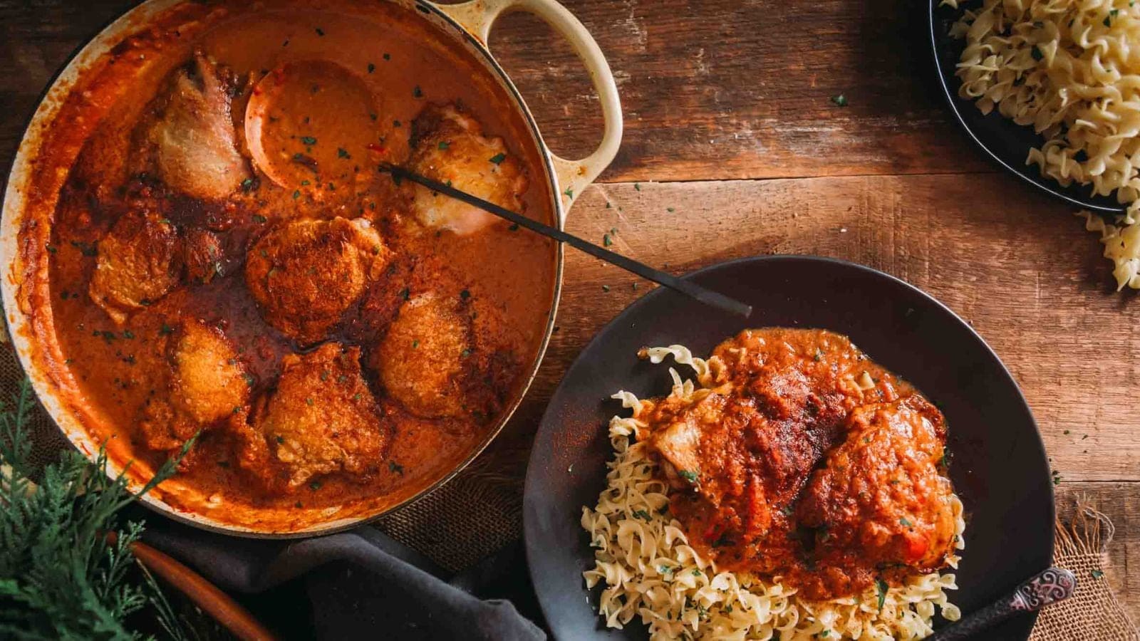 Chicken in creamy paprika sauce.