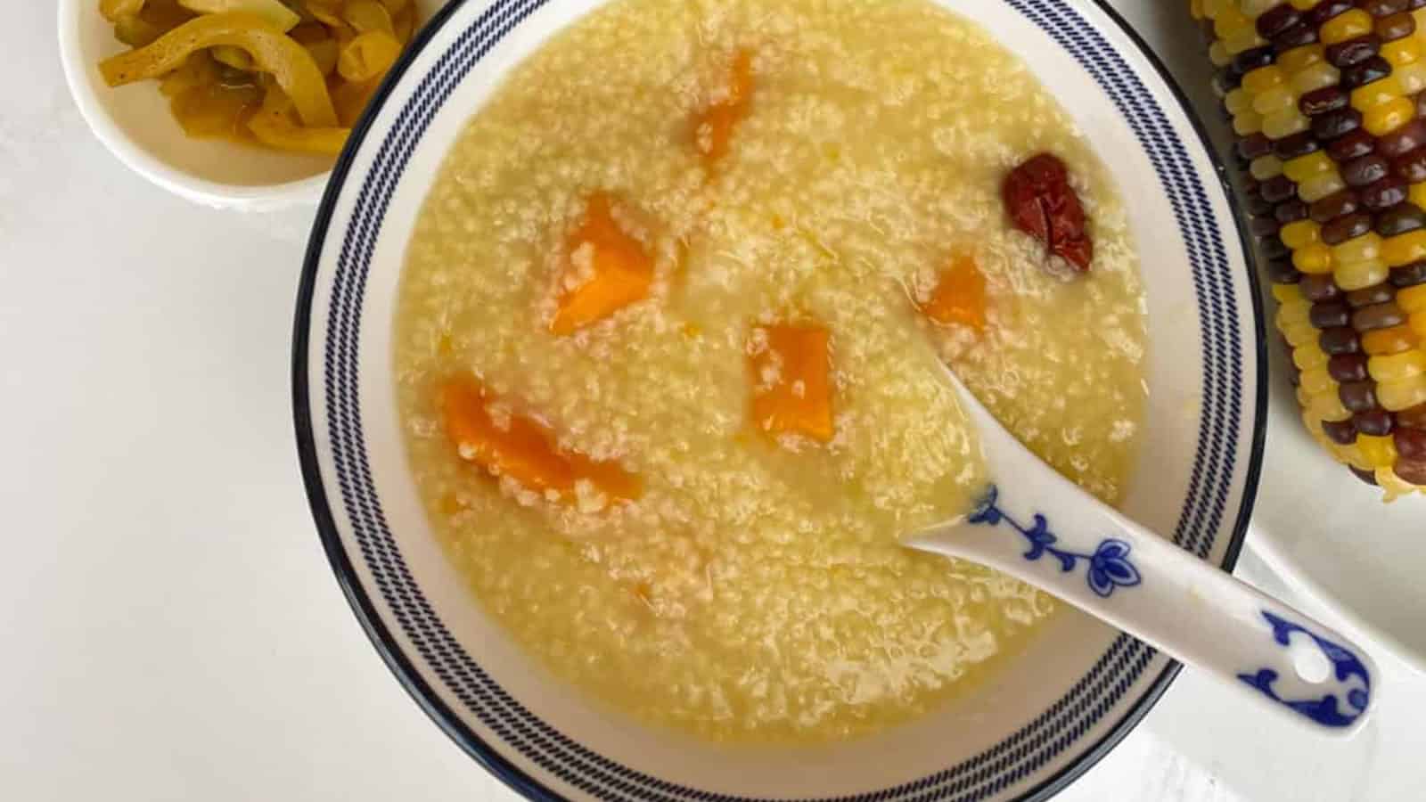 Chinese millet porridge served in a bowl with a smooth, creamy texture.