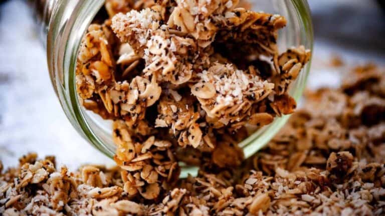 Lemon Poppy Seed Granola in a glass.