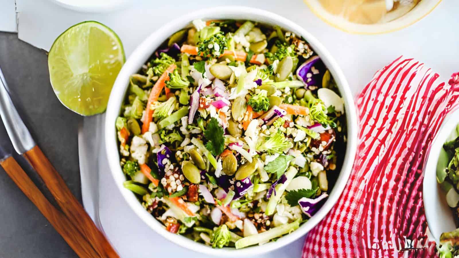 An overhead image of a crunchy detox salad.