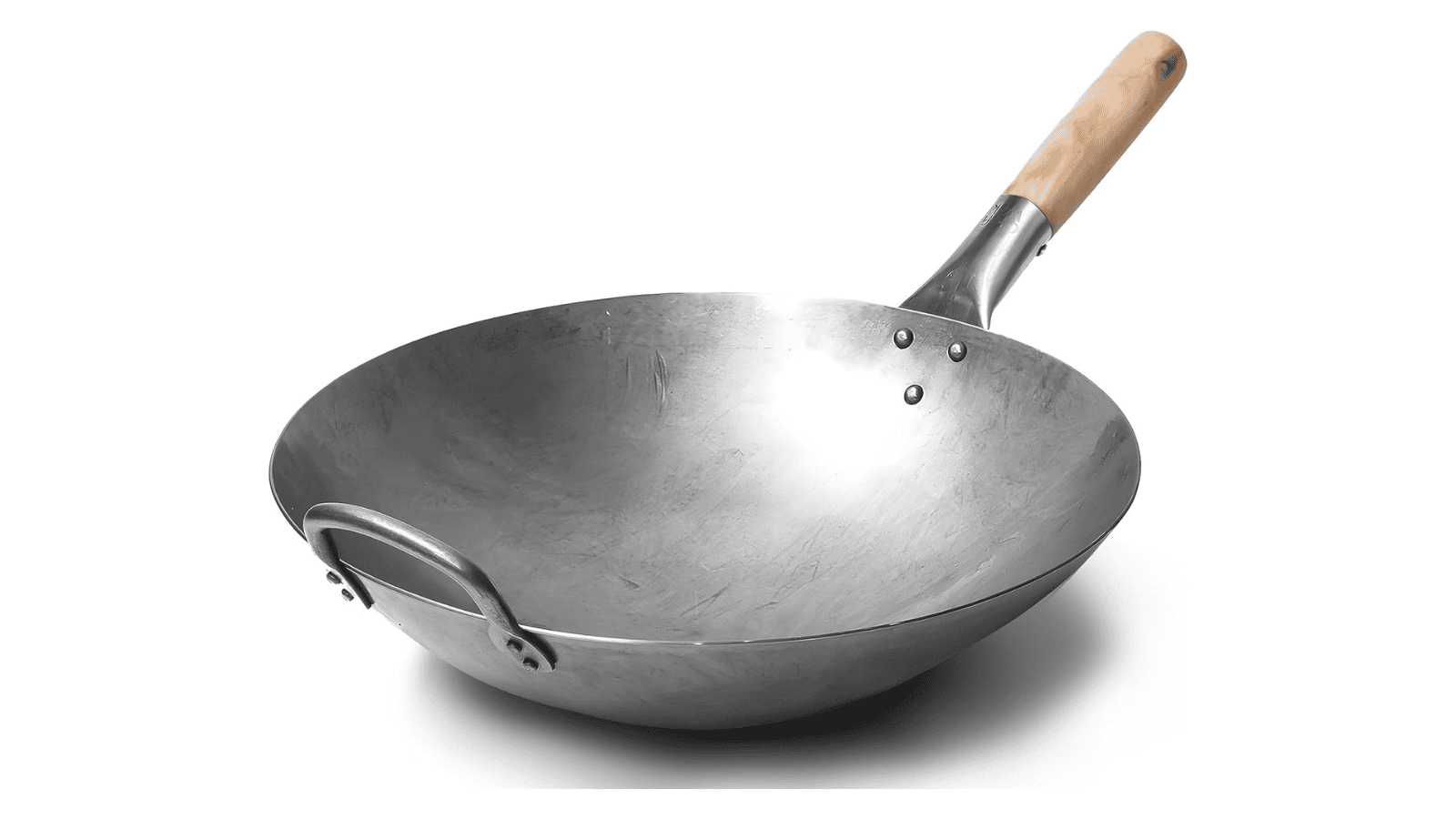 Craft Wok traditional hand-hammered carbon steel wok with wooden handle and round bottom design.