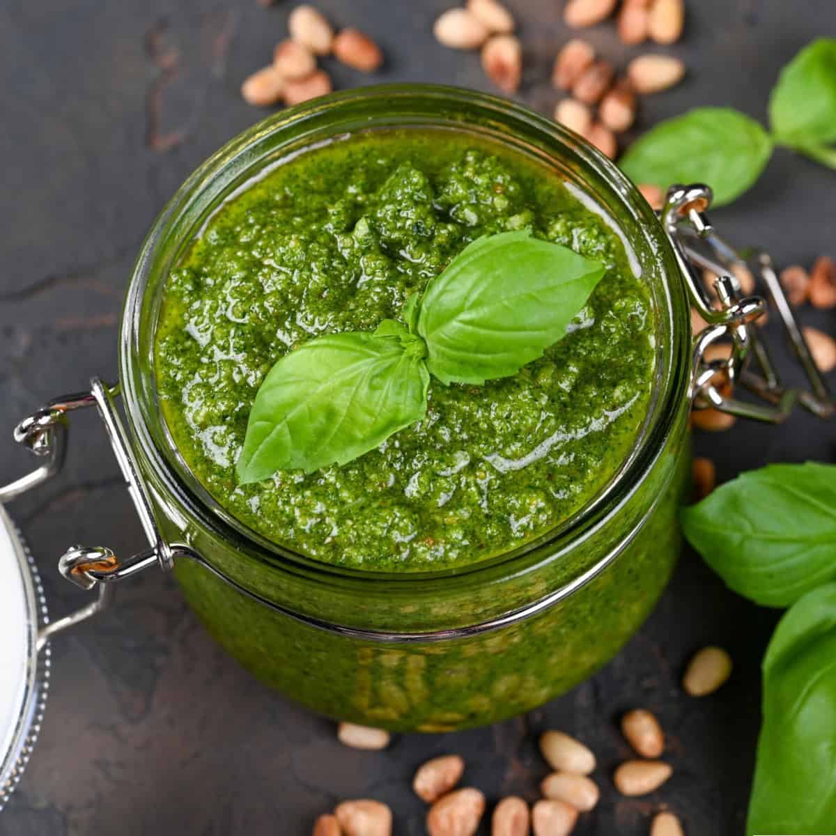 Vegan pesto in a jar.