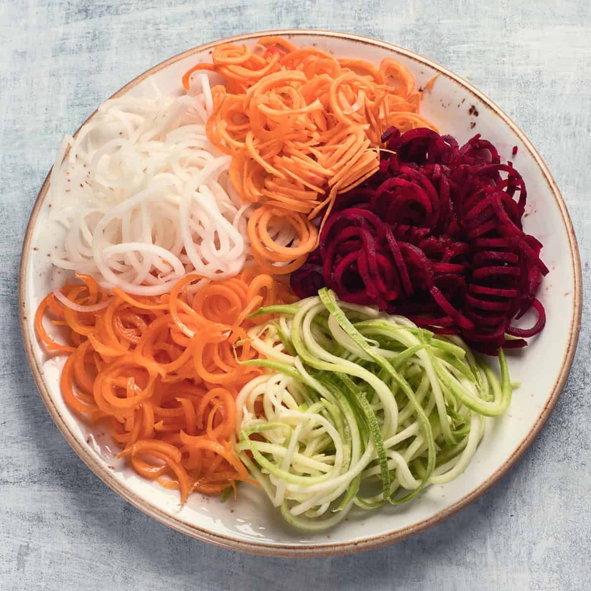 Vegetable noodles on a plate.
