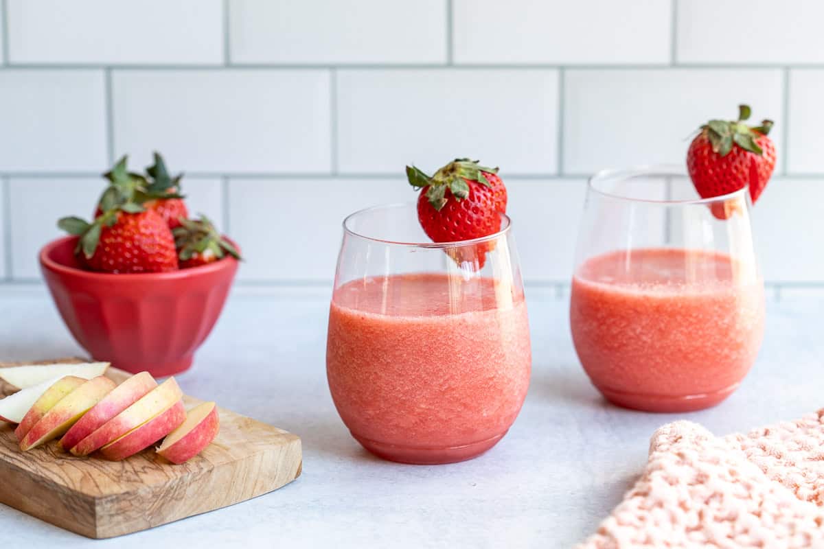 Sweet, fruity smoothie with fresh apples and ripe strawberries.
