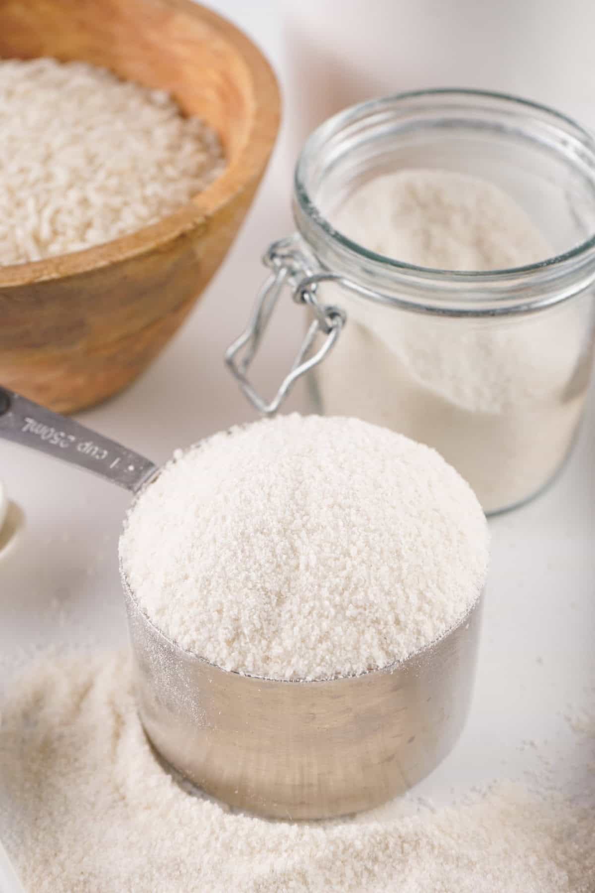 A cup filled with rice.