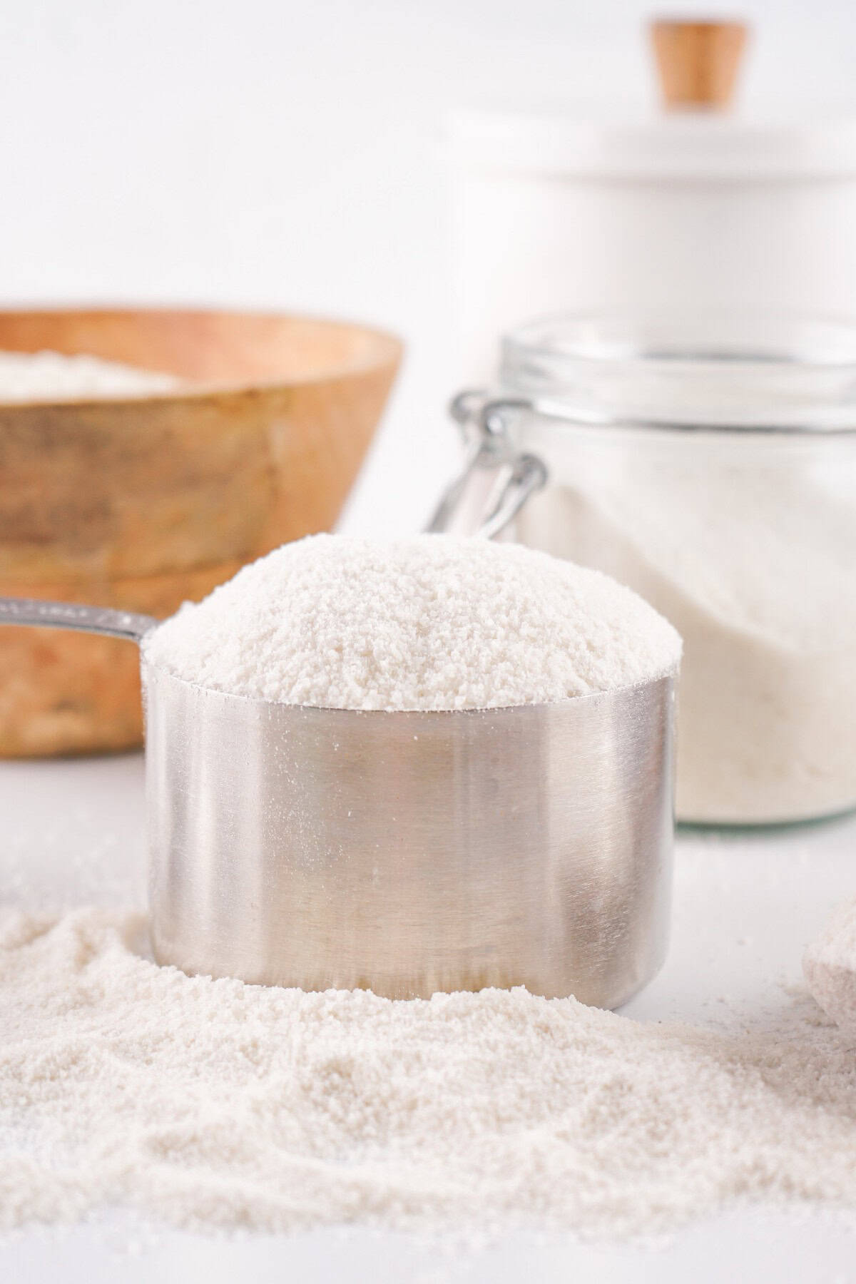 A cup filled with rice close view.