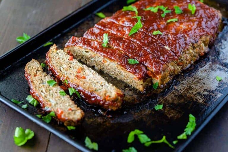 Classic meatloaf made with seasoned ground turkey.