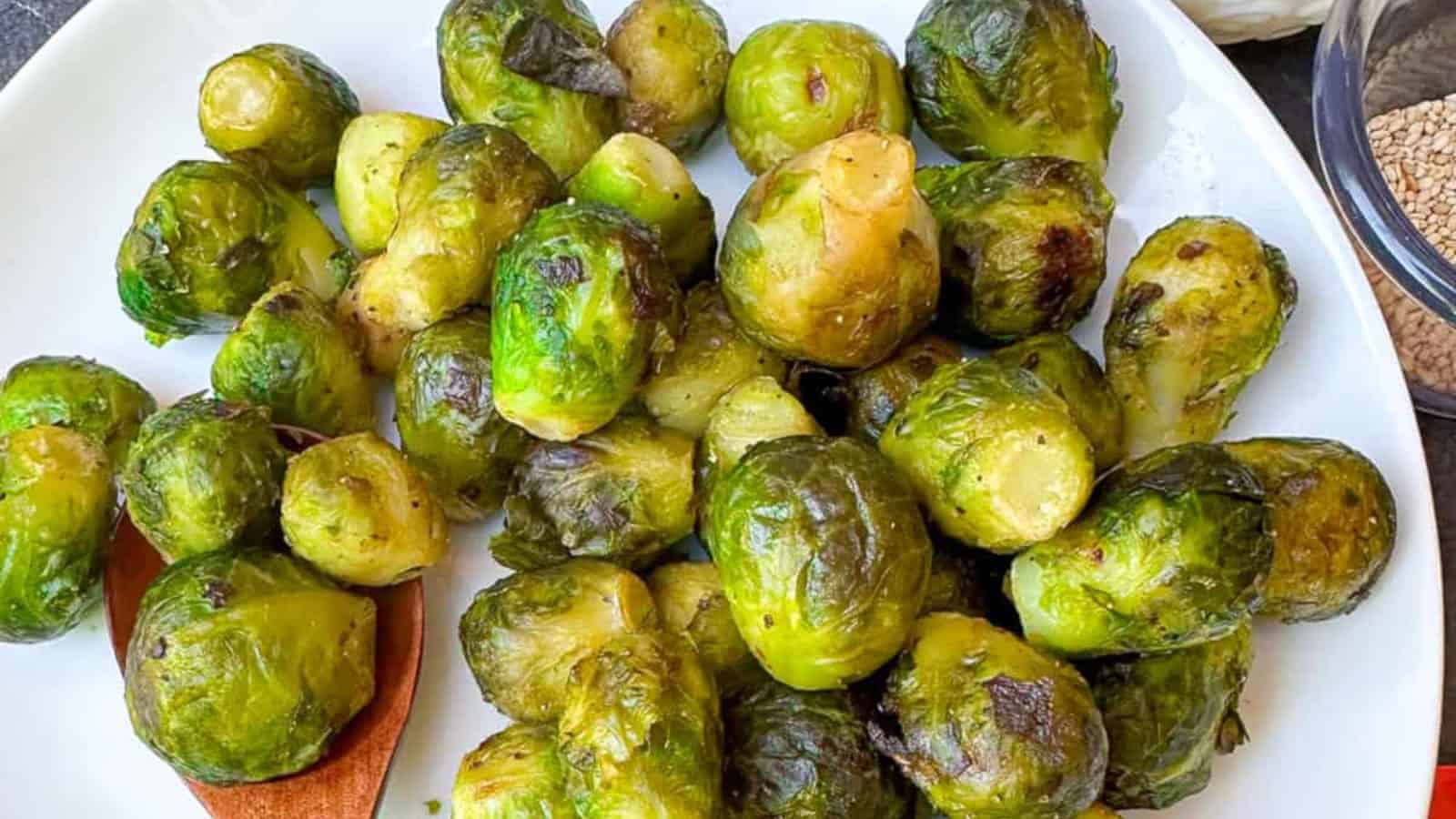 Crispy and perfectly cooked frozen Brussels sprouts cooked in the air fryer.