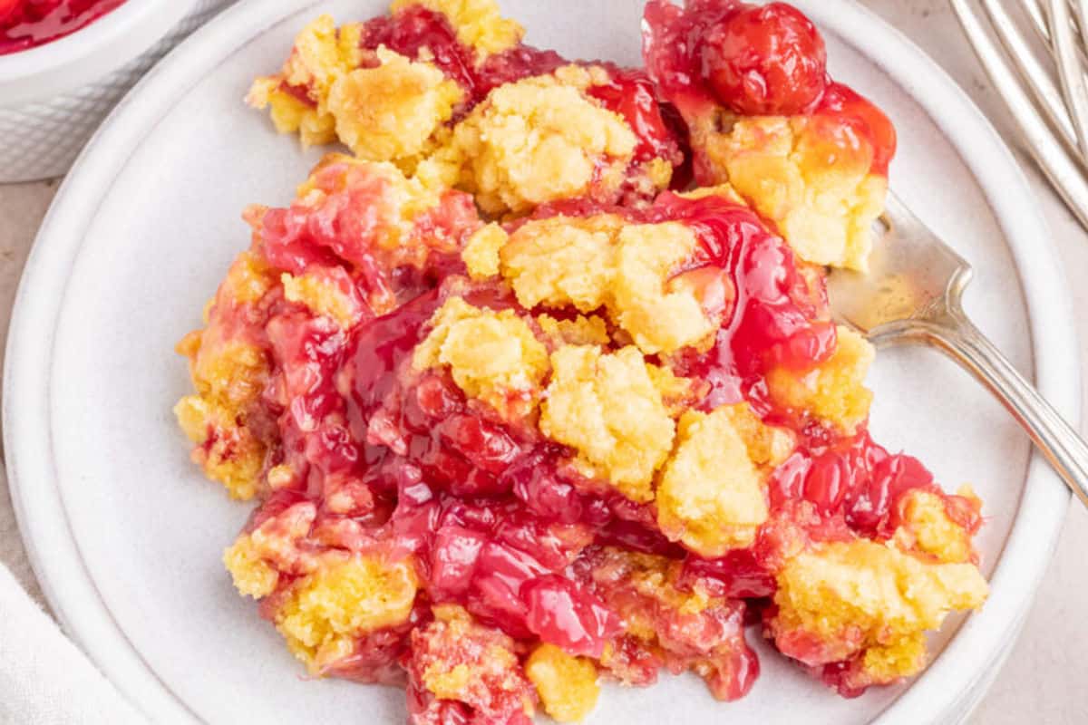 Quick cobbler with cherry filling.
