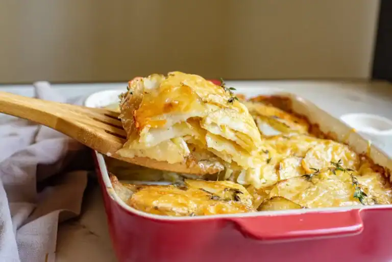 Rich and cheesy potato gratin with garlic and Gruyère.