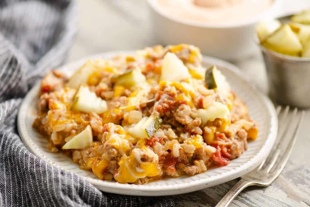 Pressure-cooked casserole with cheeseburger flavors.