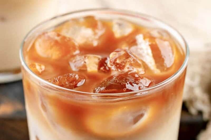 Layered apple-flavored iced macchiato.