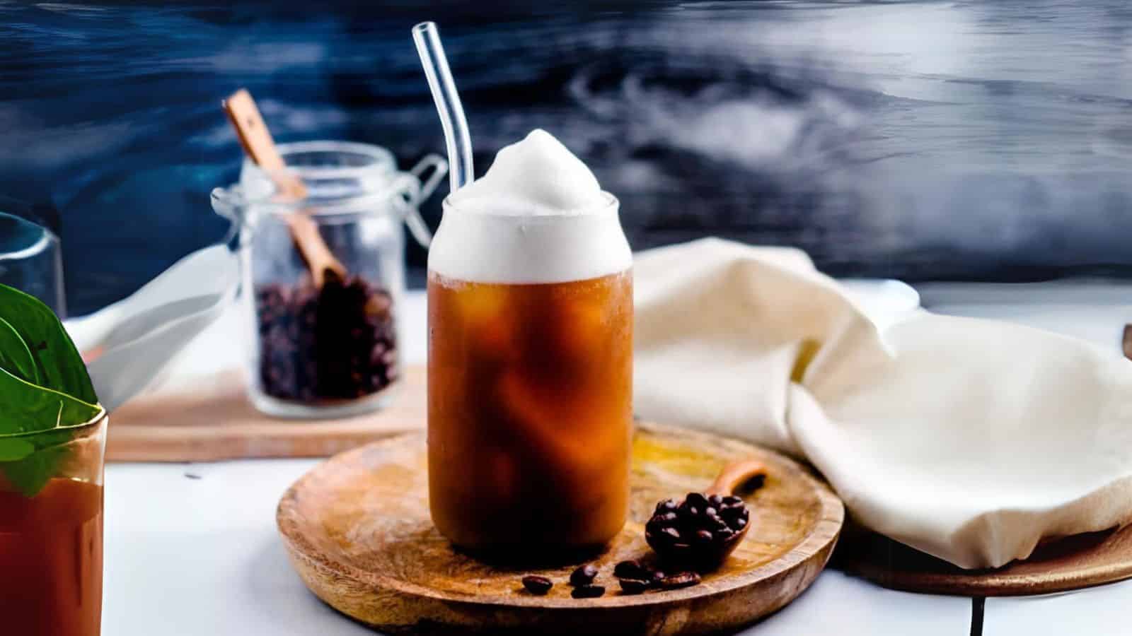Frothy vanilla-flavored cold foam topping.