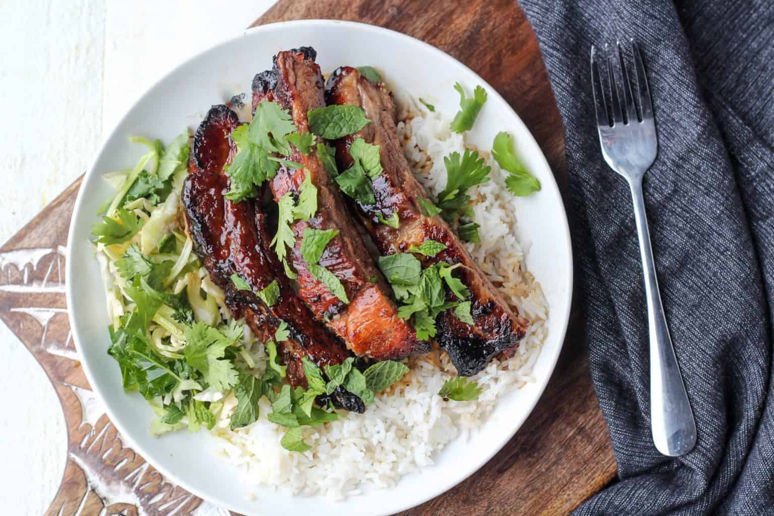 Fall-off-the-bone pork ribs cooked in the air fryer.