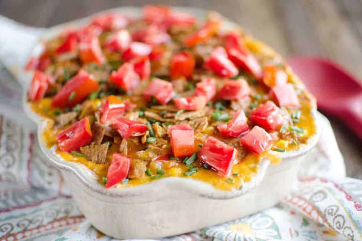 Taco rice bake with melted cheese on top.