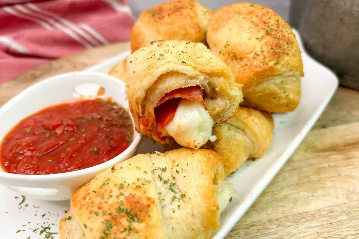 Flaky crescent rolls filled with pepperoni.