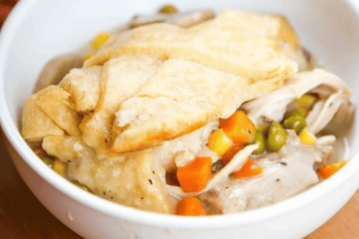 Creamy chicken filling with biscuit topping.