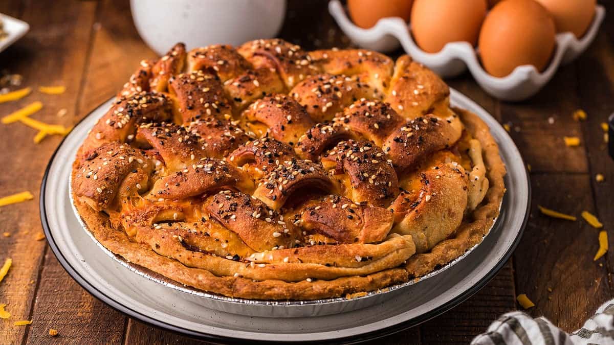 Savory quiche with ham and cheese in a flaky crust.