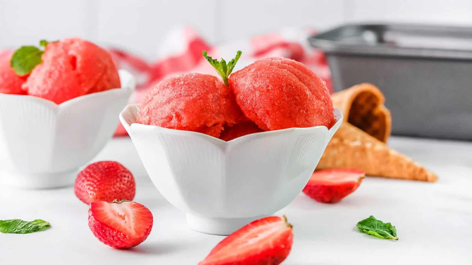 Refreshing sorbet made with fresh strawberries.