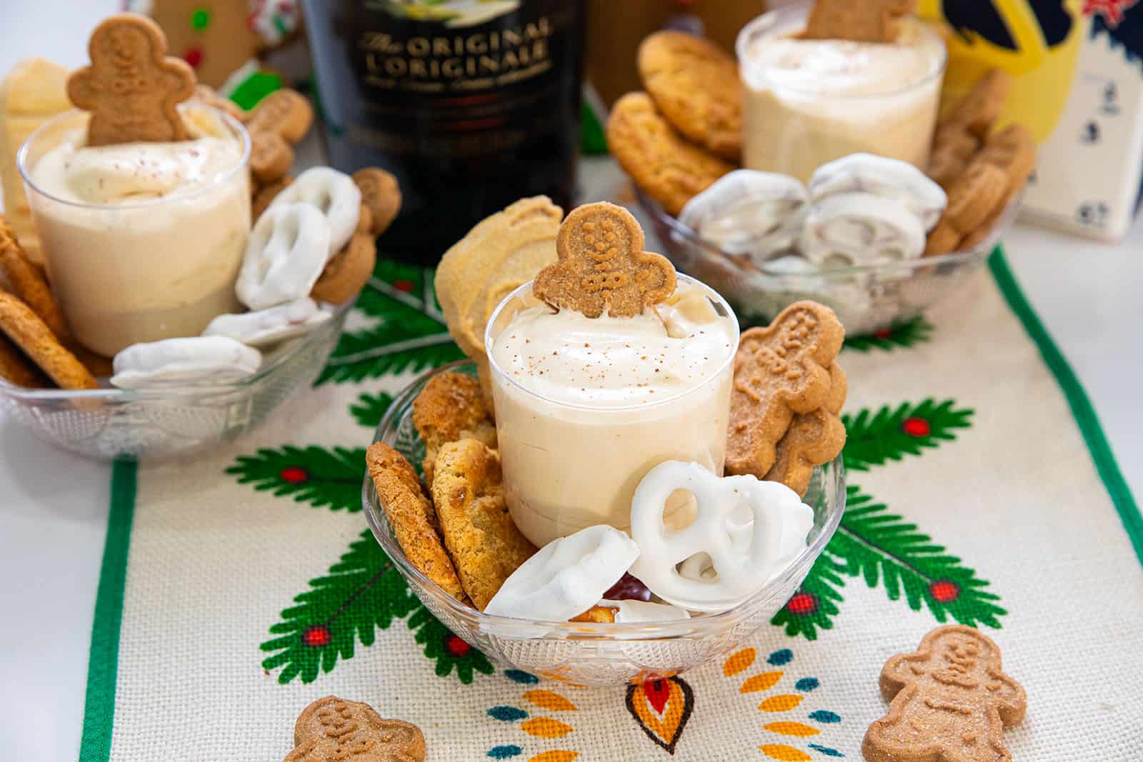 Creamy dessert dip flavored with Baileys and eggnog.