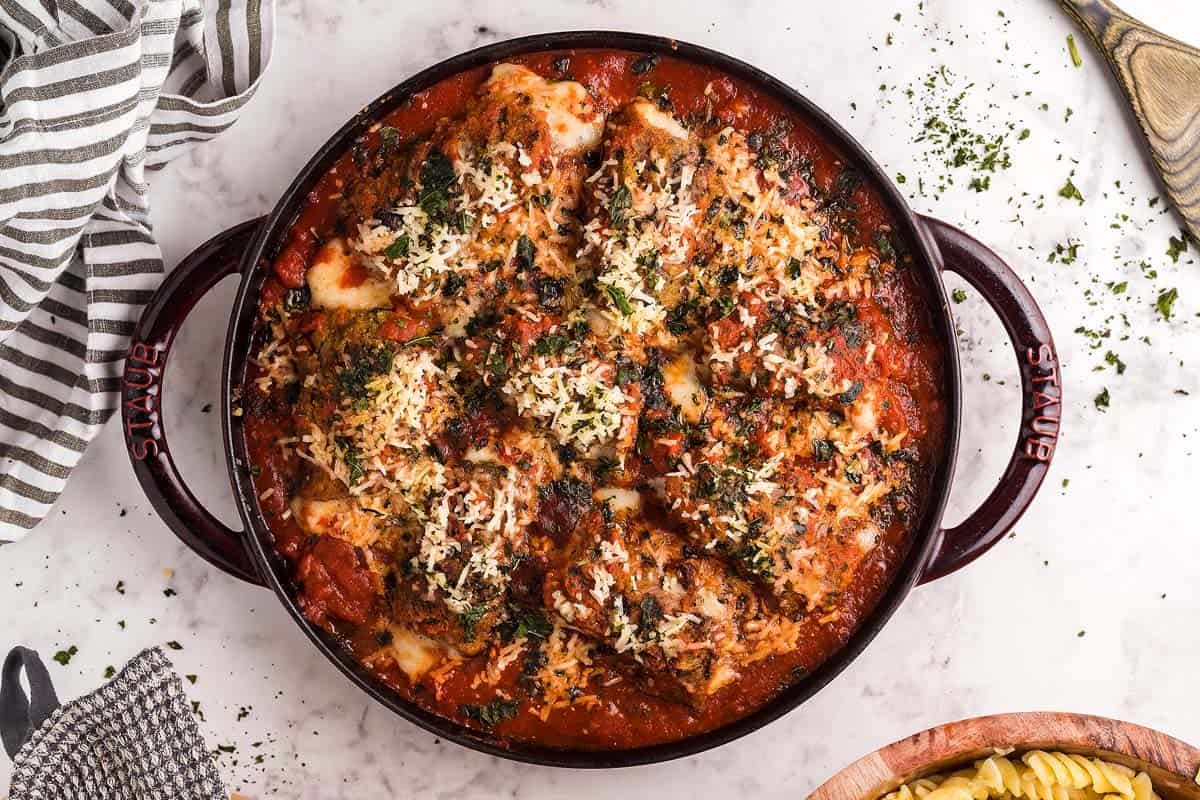 Italian beef braciole stuffed and rolled in sauce.