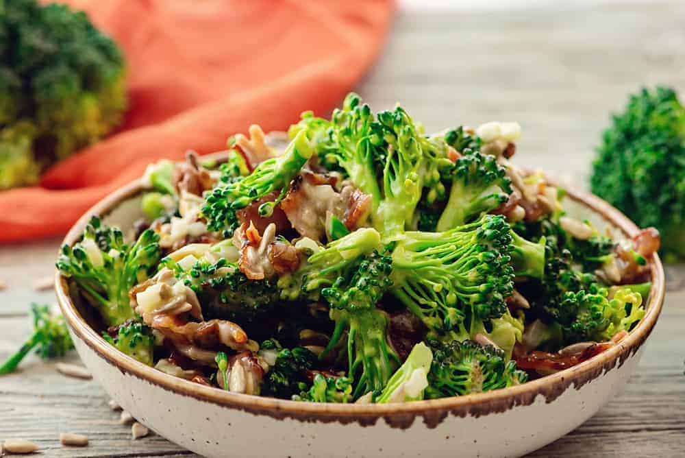 Fresh broccoli bacon salad with creamy dressing.