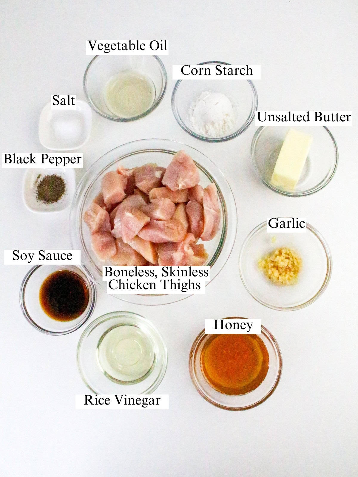 Ingredients for honey butter chicken.