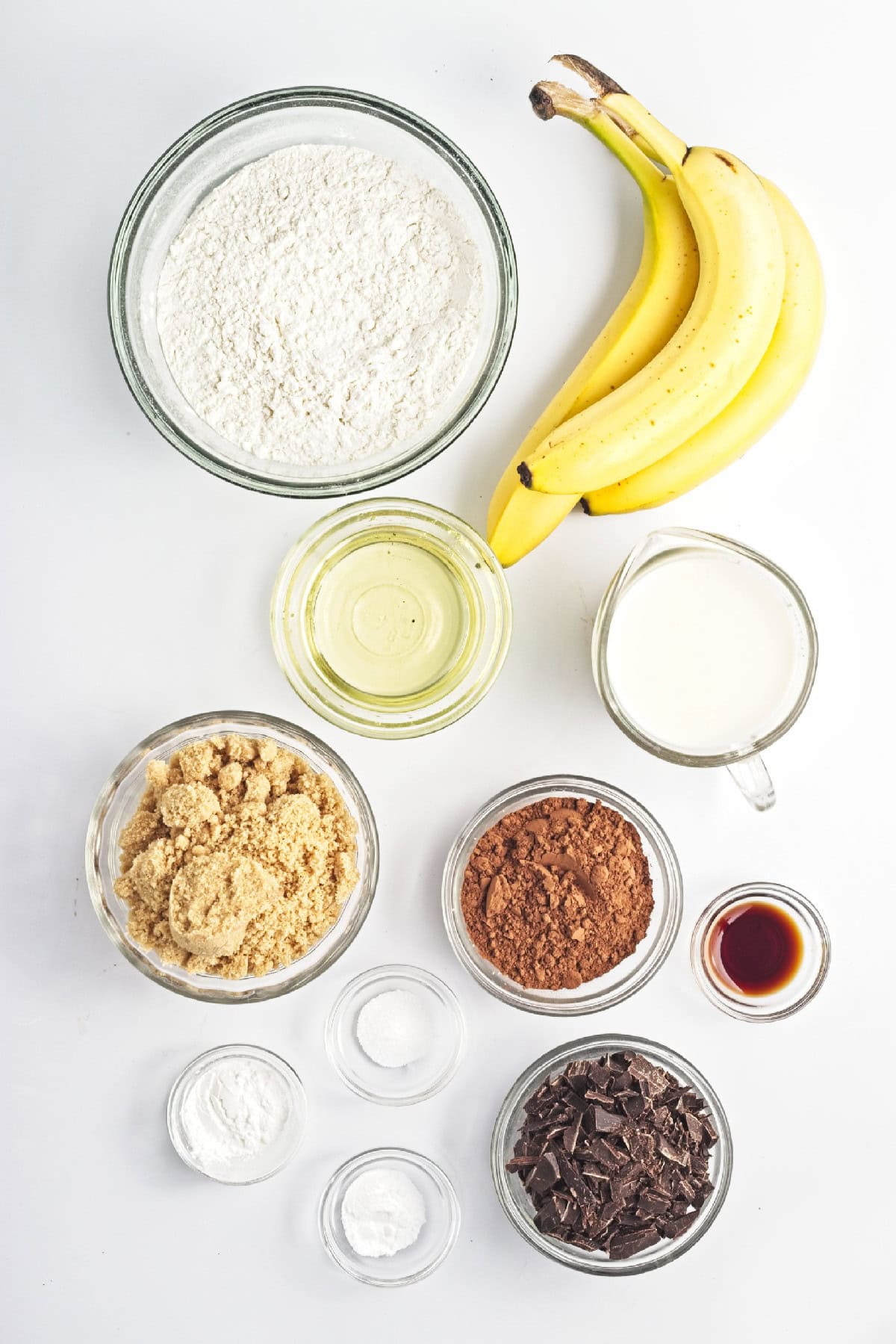 Vegan Chocolate Banana Bread ingredients.