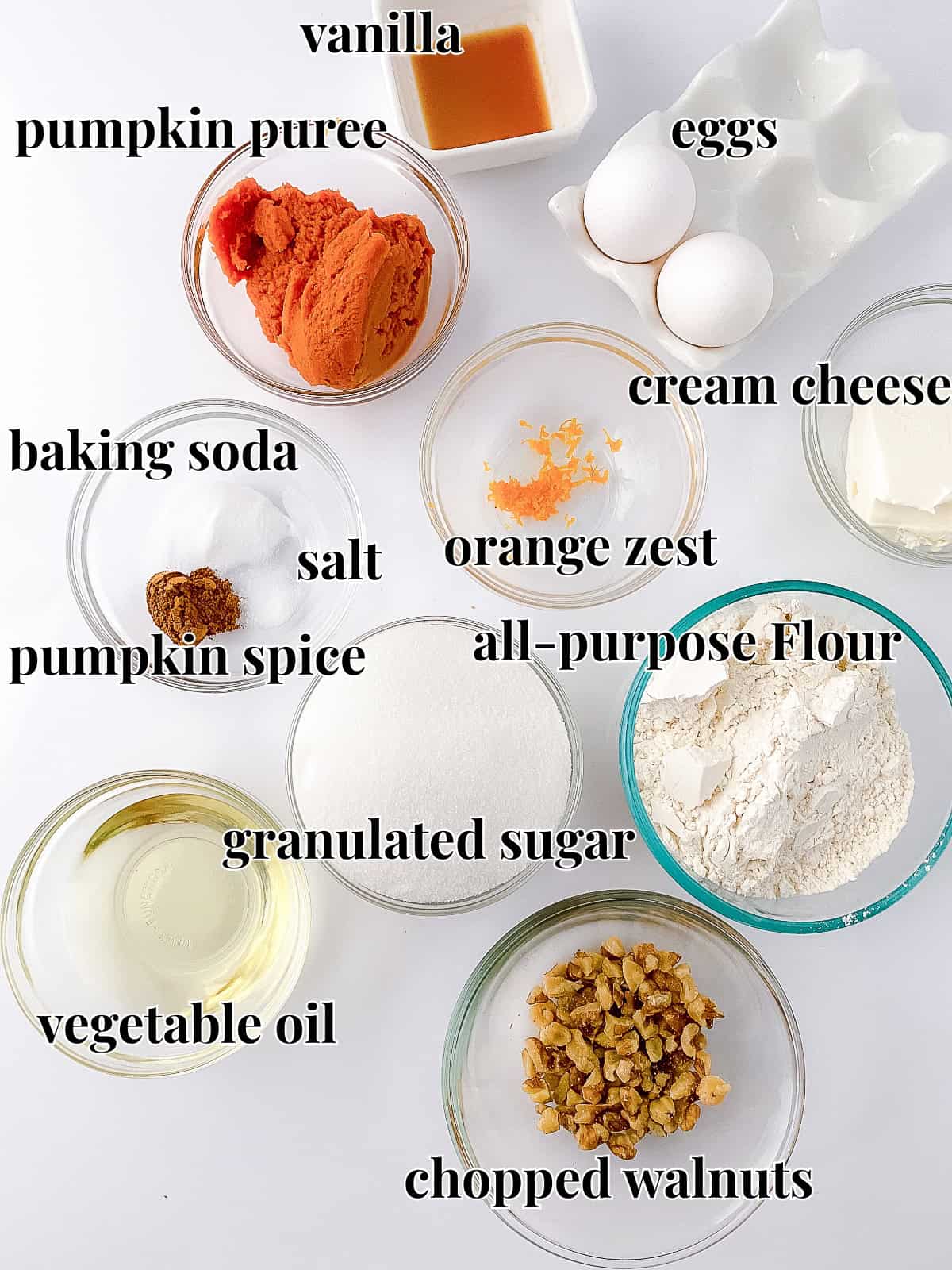 Cream cheese pumpkin bread ingredients.