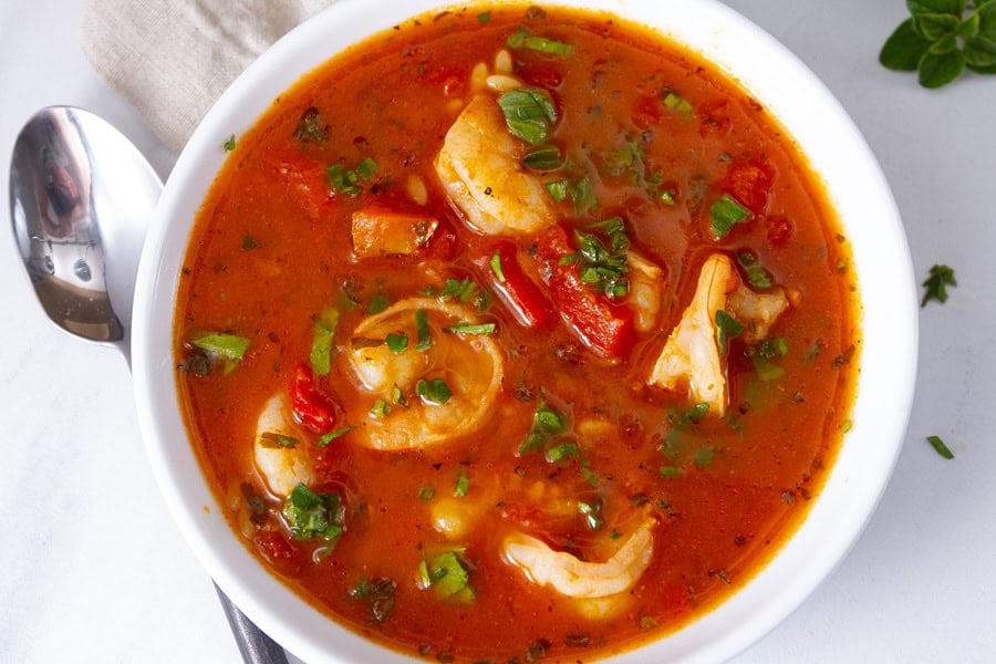 Italian tomato soup with pasta and vegetables.