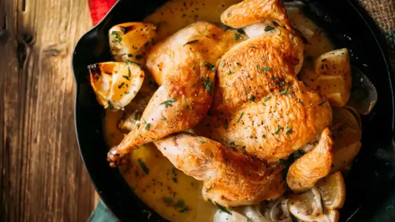 Skillet chicken with lemon flavor.