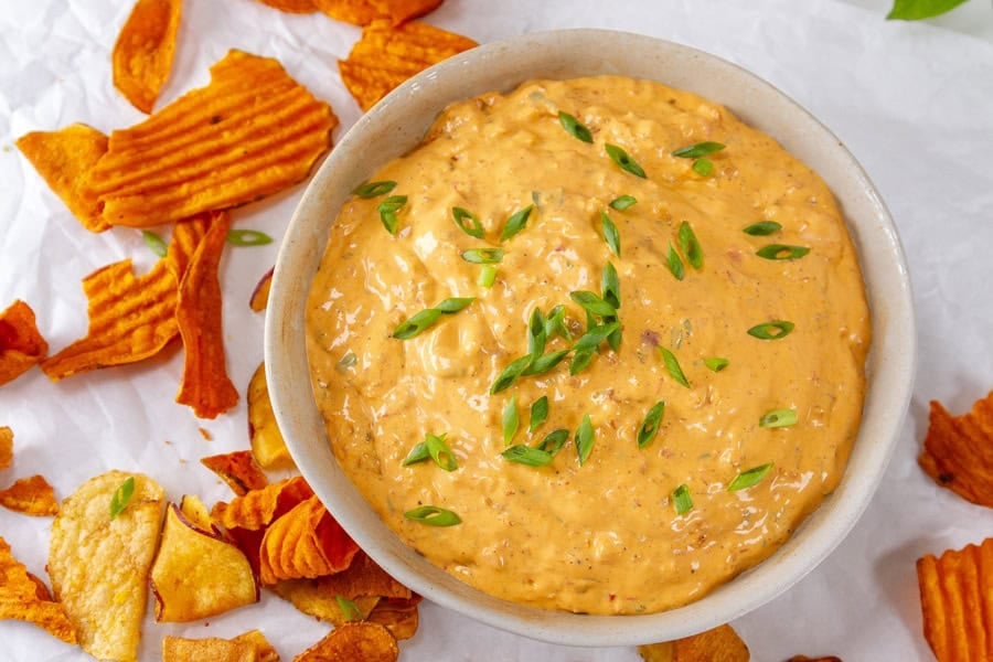 Creamy sun-dried tomato dip with herbs.