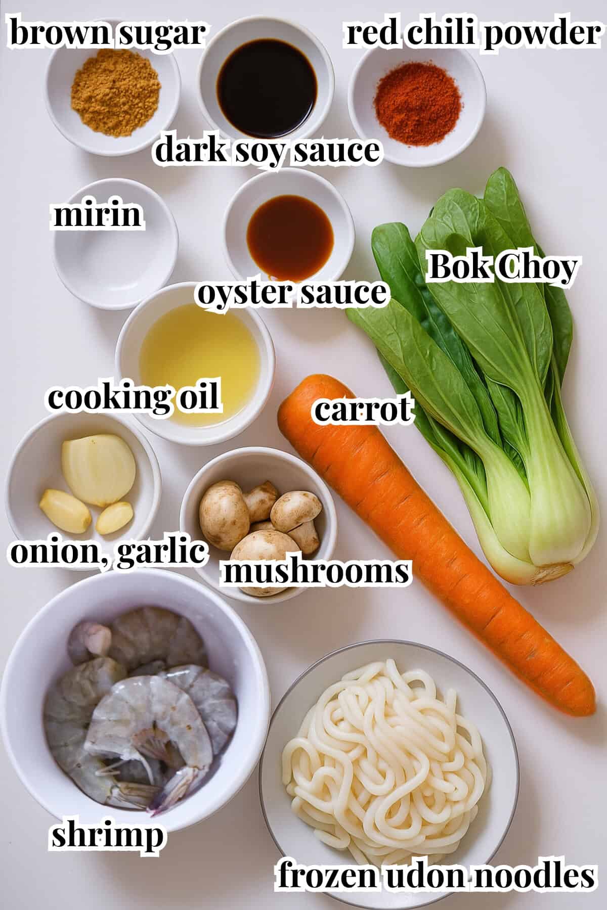 Yaki udon stir fry ingredients.