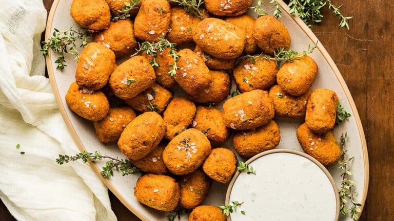 Sweet potato tater tots cooked crisp and golden in the air fryer.