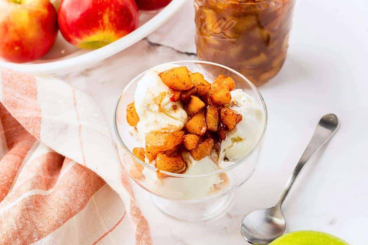 Sweet apple compote simmered with cinnamon and sugar.