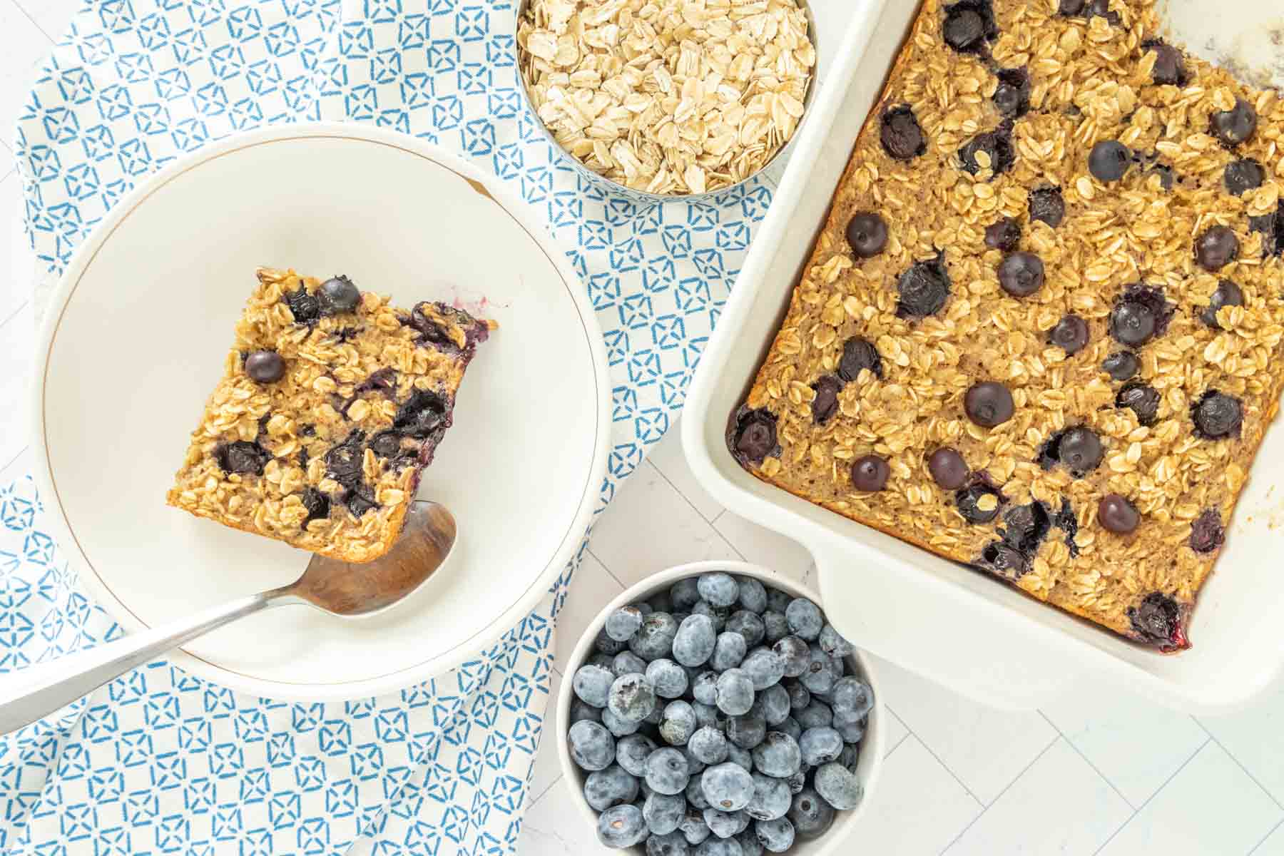 Healthy baked oatmeal cups bursting with blueberries.