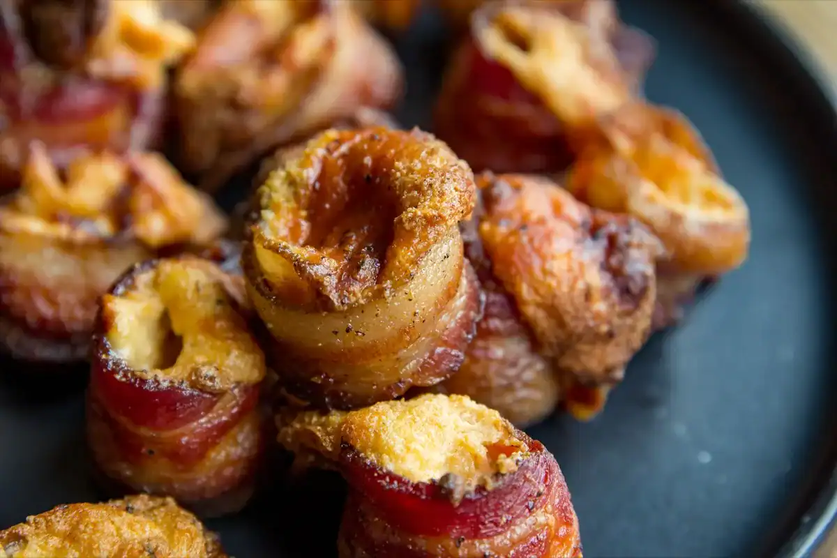 Smoked bacon cups stuffed with cheese, sausage, and garlic for a bold bite.