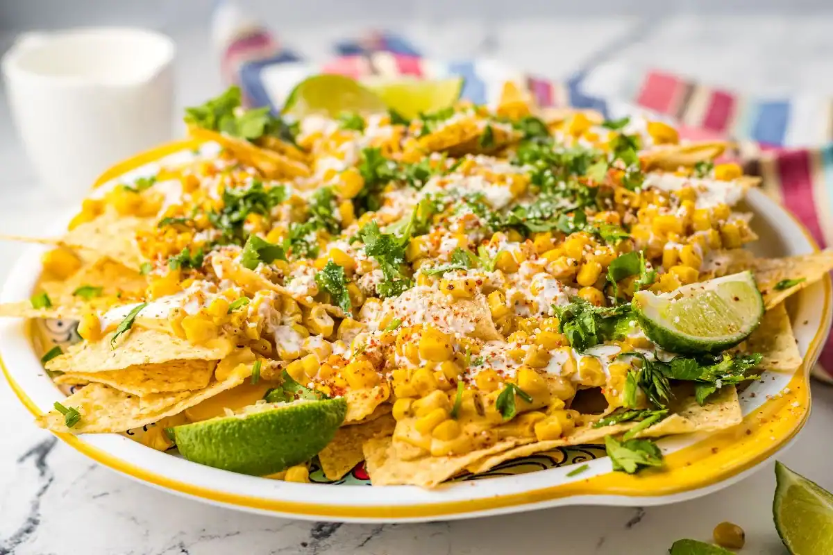 Elote street corn nachos with cheese.