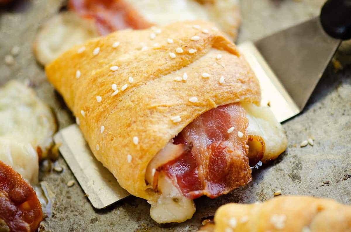 Turkey bacon Swiss crescent rolls baked golden.