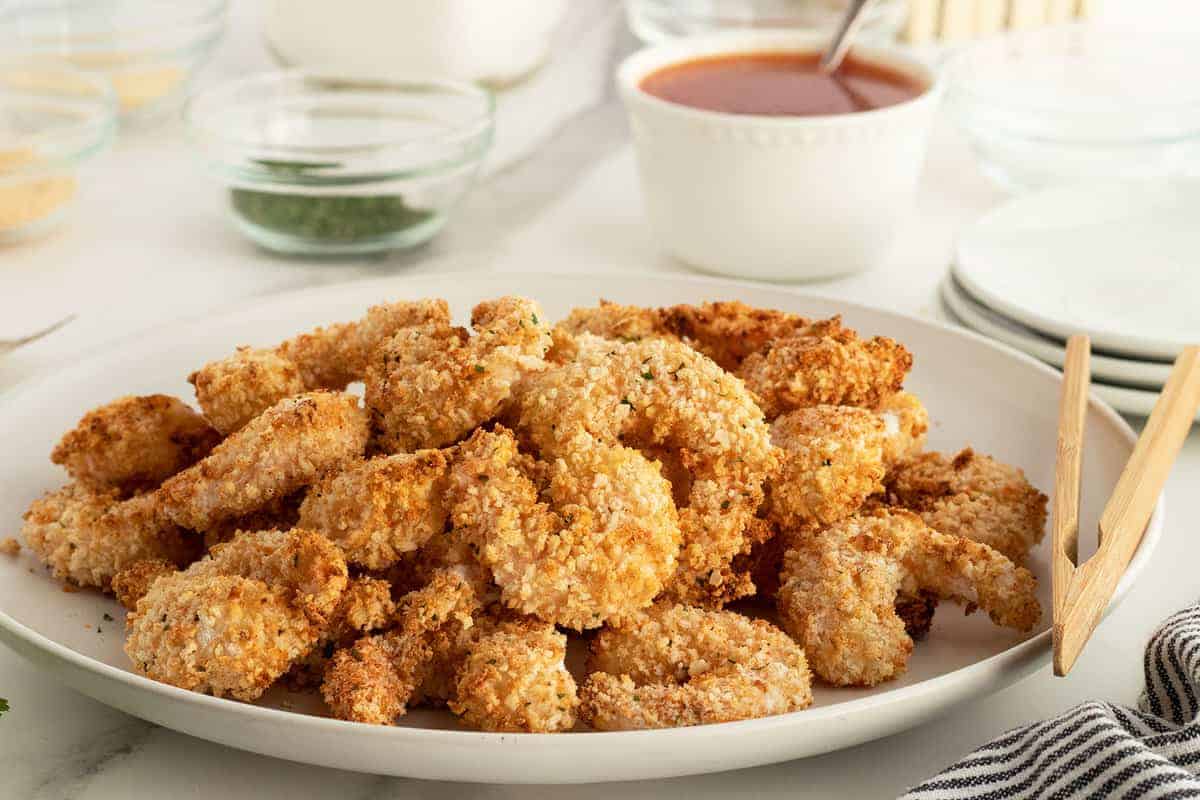 Air fryer popcorn shrimp served crispy and light.