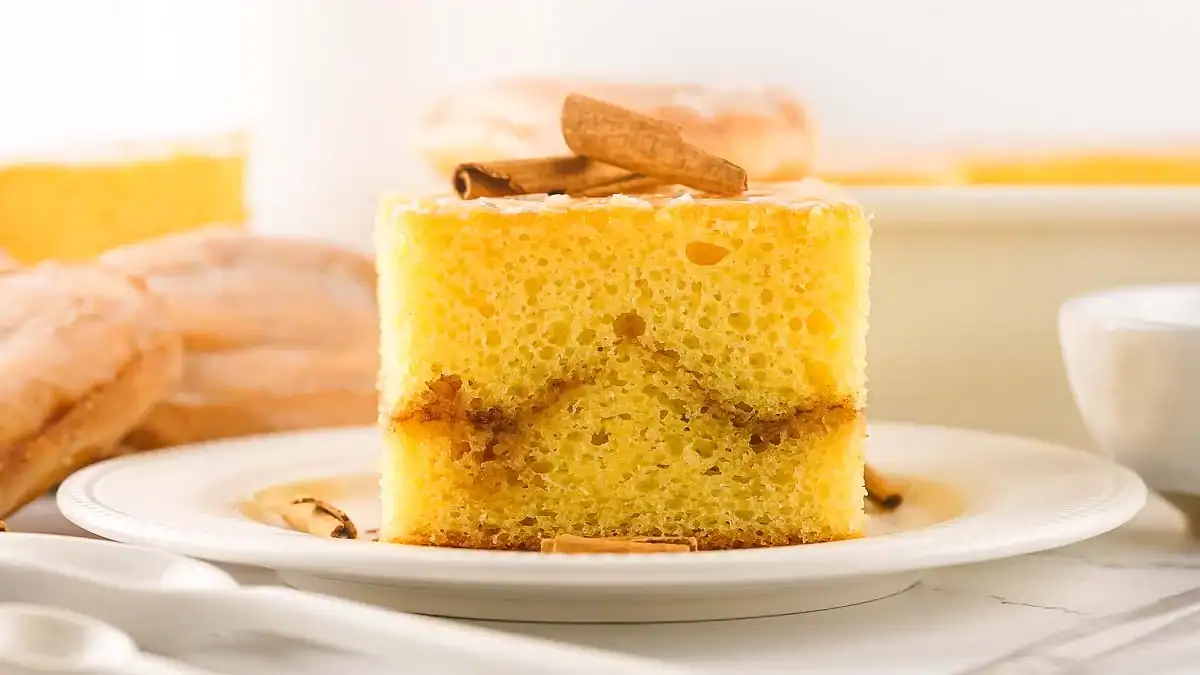 Sweet cinnamon cake with a gooey honey glaze.