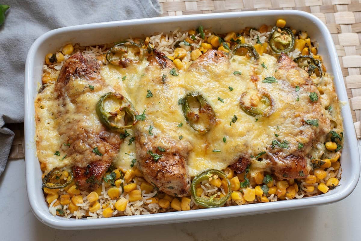 Mexican chicken rice one-pan meal.
