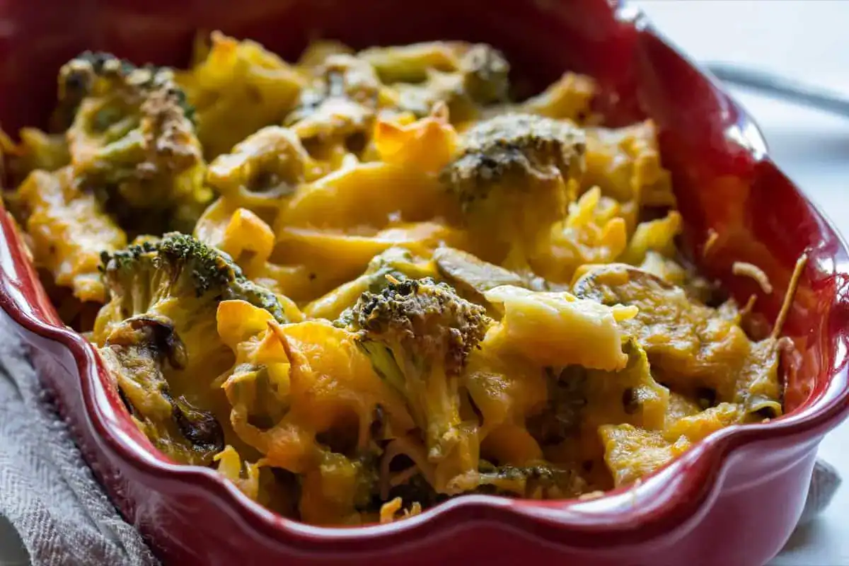 Smoked chicken divan with broccoli and cheese.