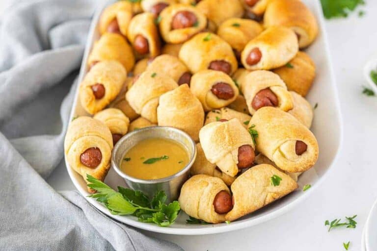 Mini sausages wrapped in golden, flaky dough.