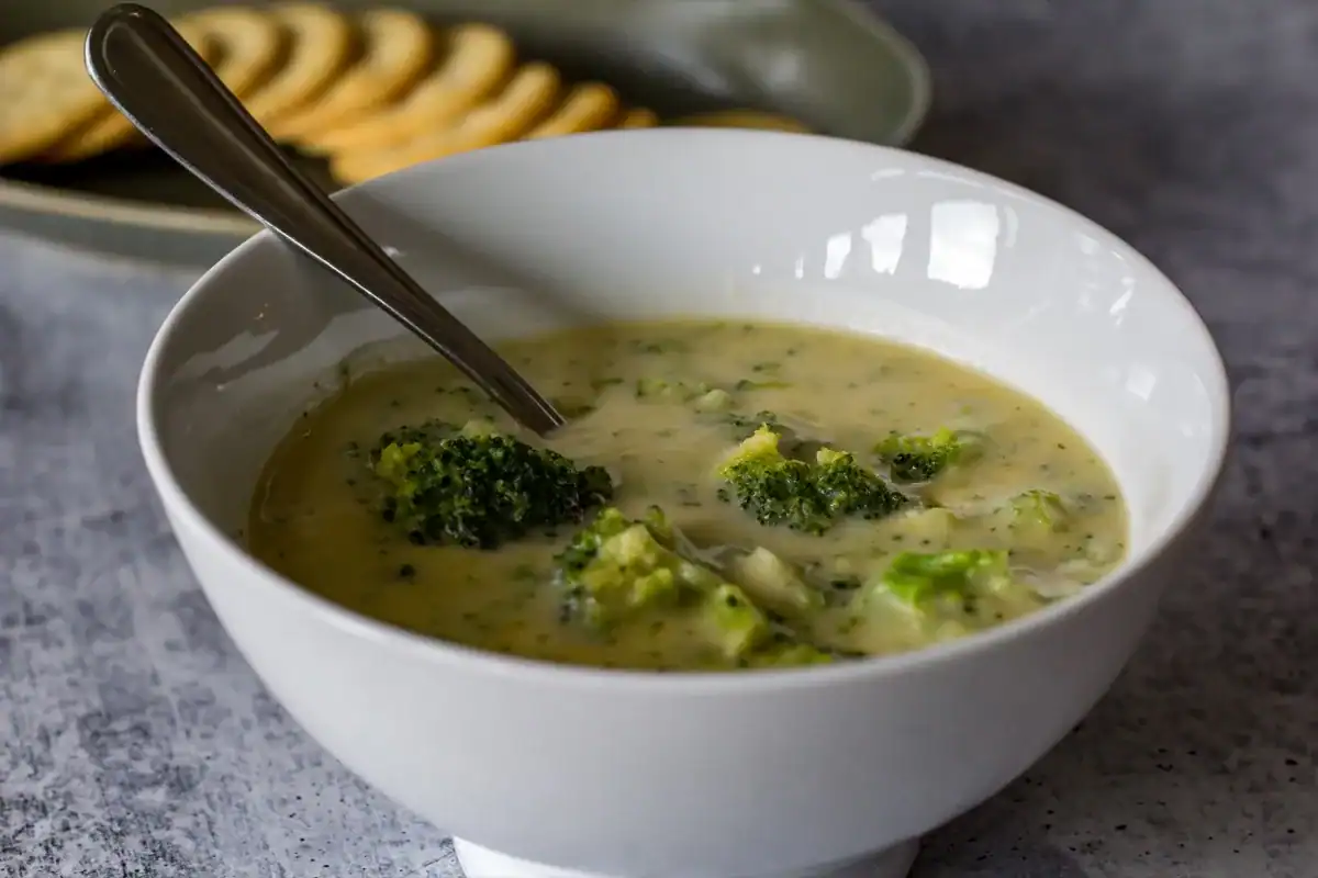 Smoky broccoli soup blended with melted cheese.