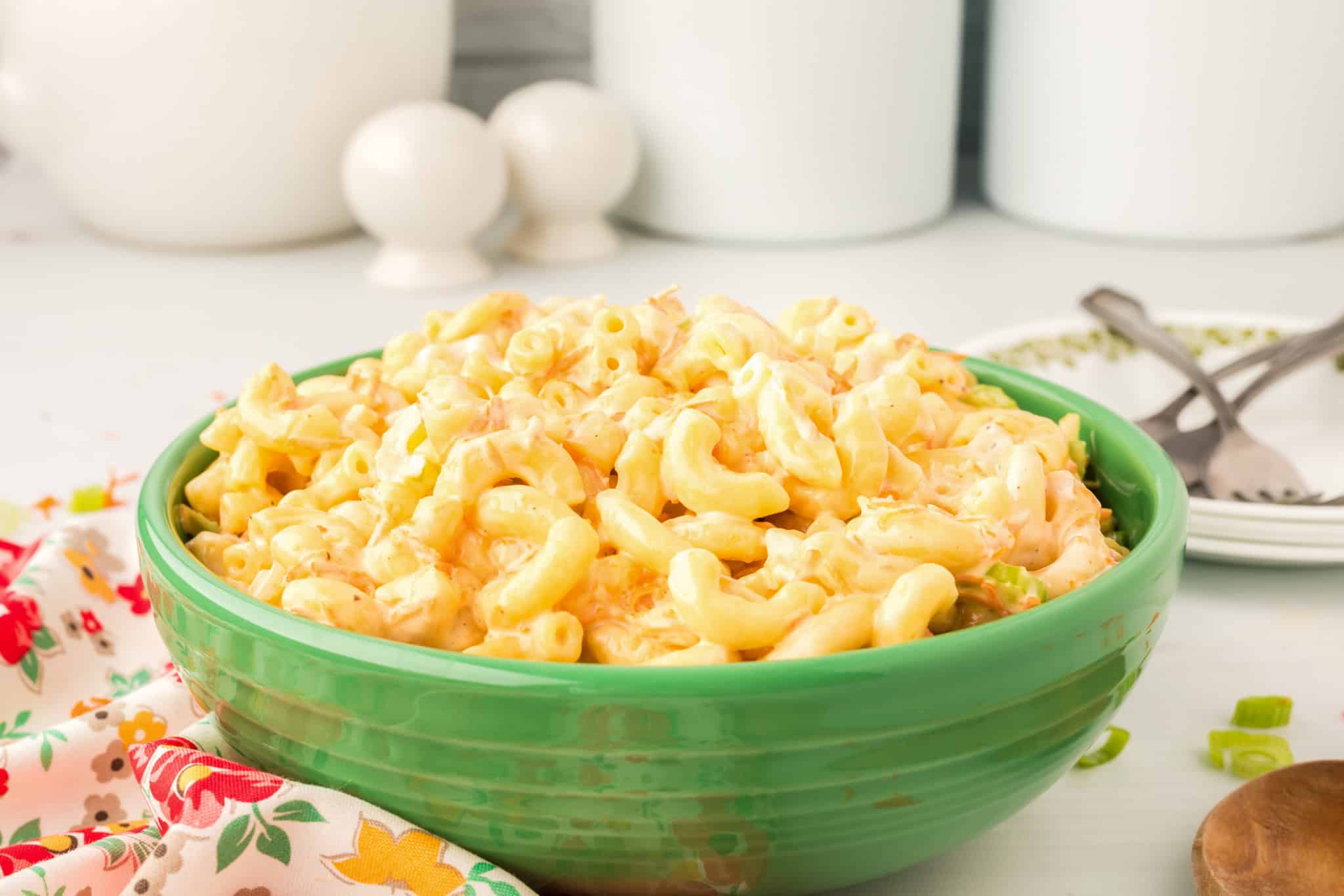 Creamy macaroni salad with classic Hawaiian flavors.